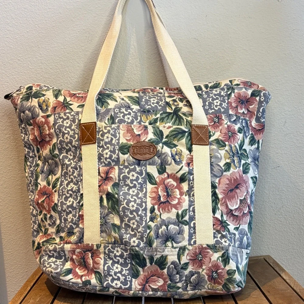 Gitano vintage 1980s Floral Canvas Tote Bag - Picture 1 of 8